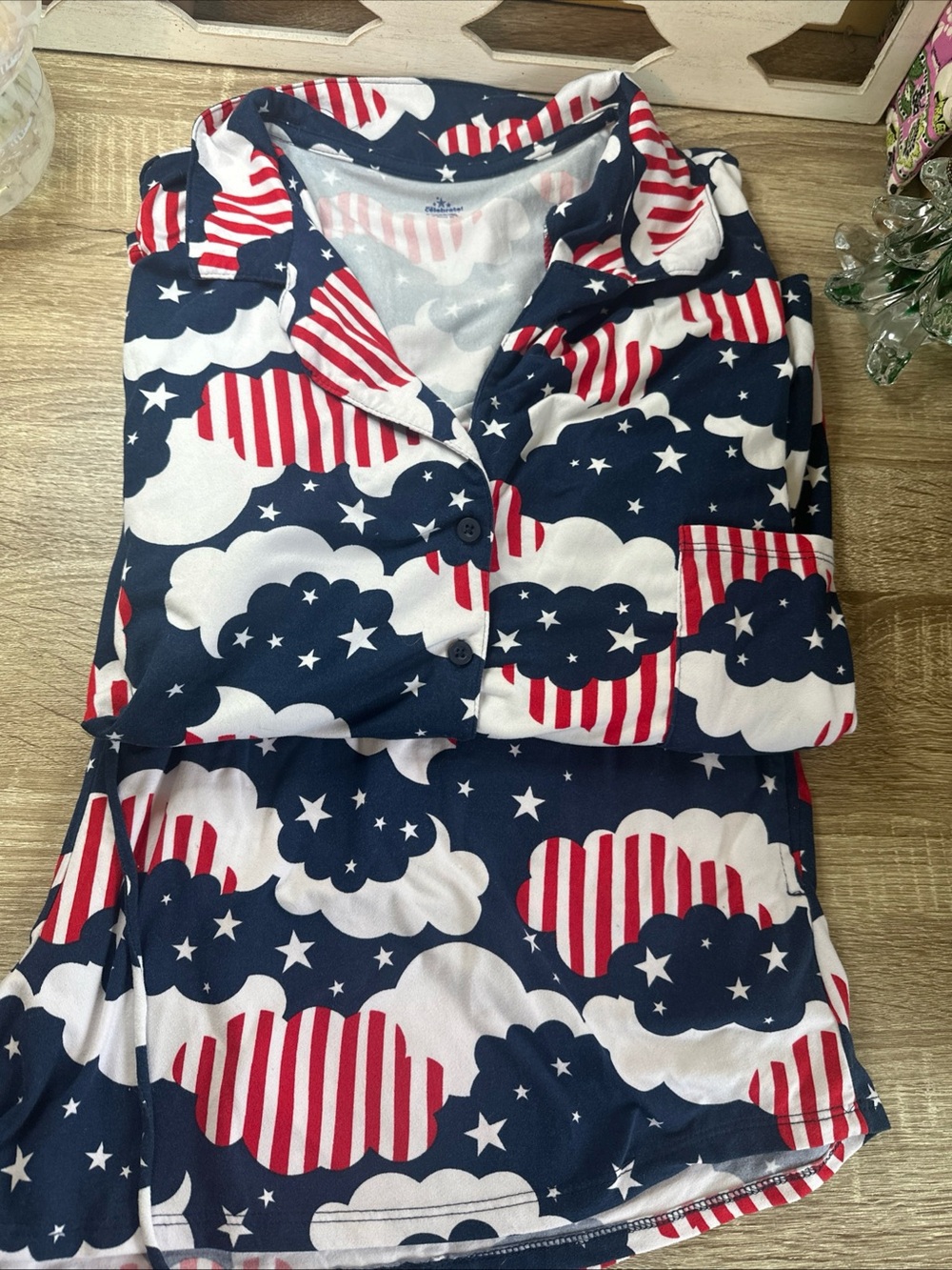 Fourth Of July Themed Short Pj Set Size 2X Has Pockets Short Sleeve Shirt